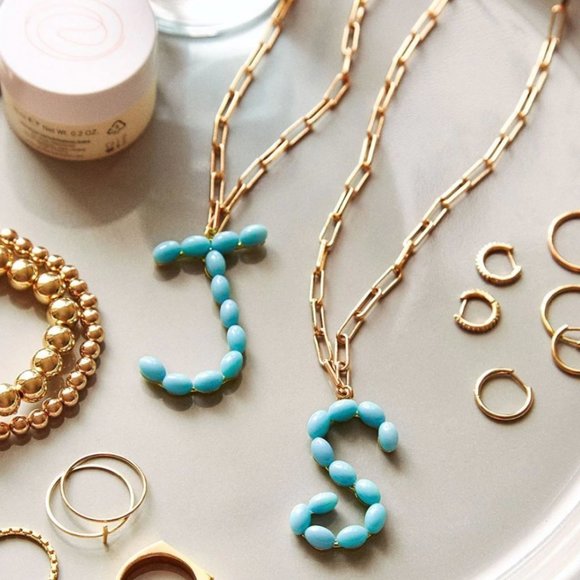 Blue Letter "G" Initial Paper Clip Name Necklace - Picture 3 of 4